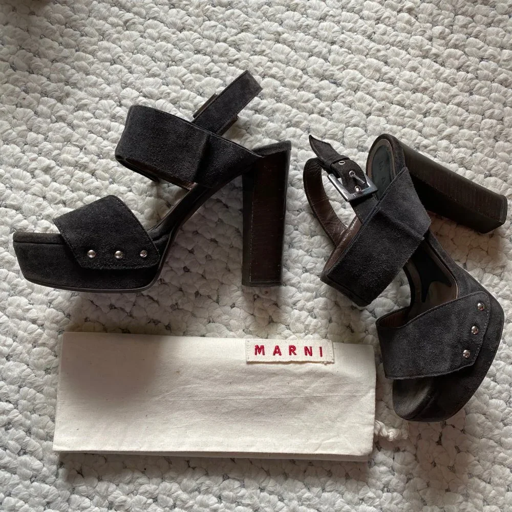 MARNI Platform Leather High Heel LUXE Retro Sandals! 38 US 8